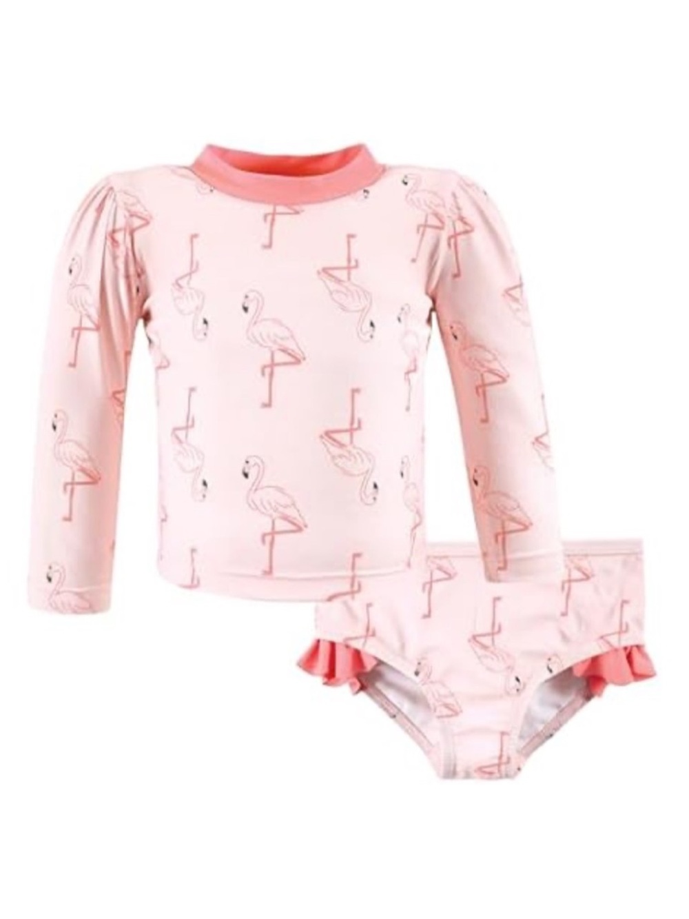 ✨$15✨NWT•Hudson Baby Girls’ 2-Piece Swim Rashguard Set | Pink Flamingo | 4T
